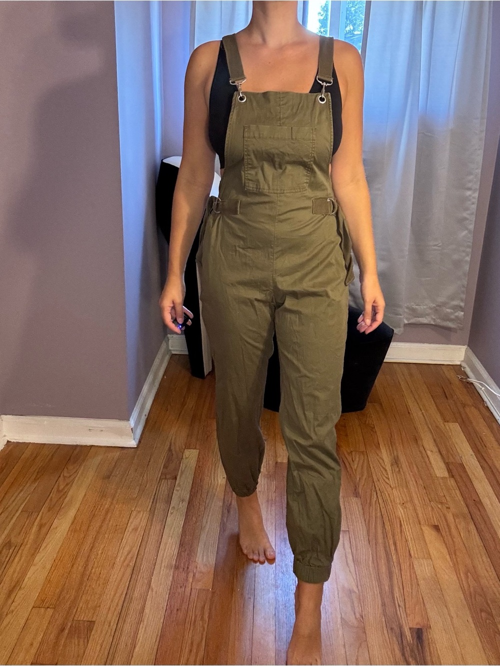 Olive Green / Cargo Utility Cotton Overalls for Women